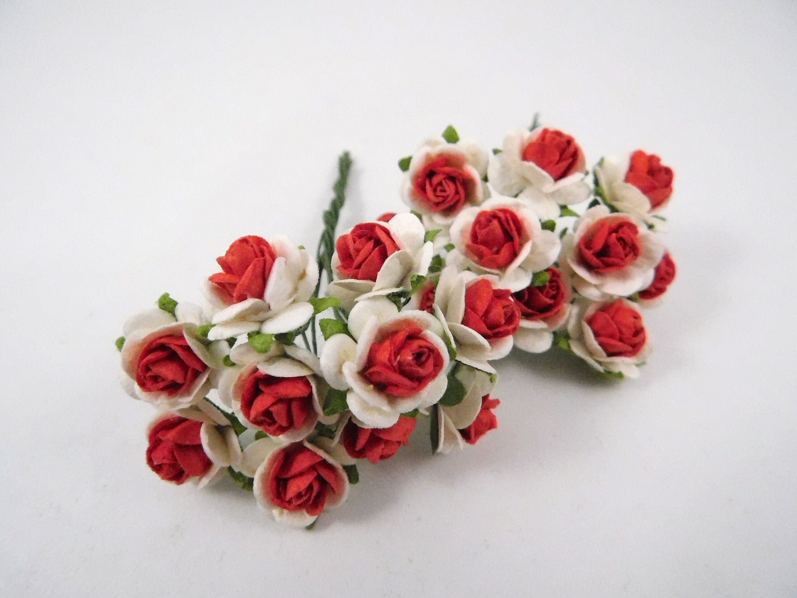 5/8 inch Scrapbooking Paper Flowers Roses with stems Red and White craft  scrapbook supplies mulberry paper flowers card supplies paper roses –  Bountiful Creating